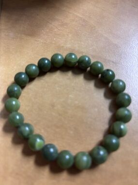 Nephrite Green Stone Beaded Stretch Bracelet Canadian Jade - Healing Bracelet